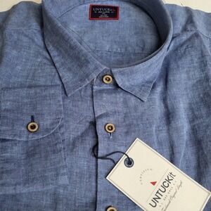 UNTUCKit‎ Ravines Linen Long Sleeve Button Down Shirt XXX Large Tall Blue NWT